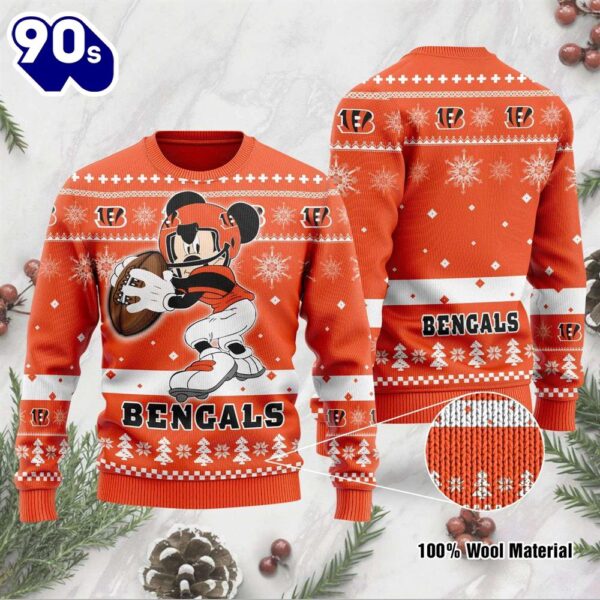 Cincinnati Bengals Funny Mickey Mouse Football NFL Christmas Ugly Sweater  Gift Christmas