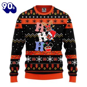 Cincinnati Bengals HoHoHo Mickey Christmas Ugly Sweater