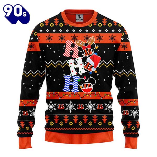 Cincinnati Bengals HoHoHo Mickey Christmas Ugly Sweater  Gift Christmas