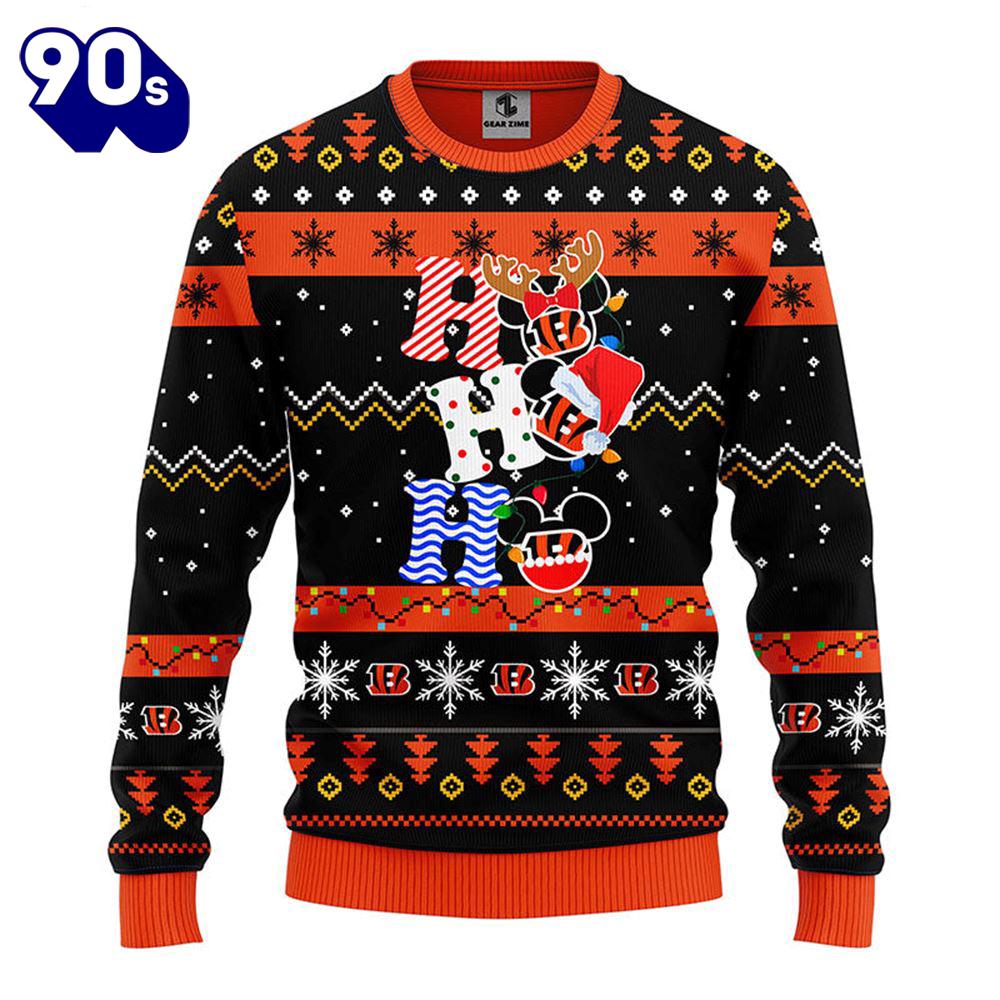 Cincinnati Bengals HoHoHo Mickey Christmas Ugly Sweater Gift Christmas Cincinnati Bengals HoHoHo Mickey Christmas Ugly Sweater Gift Christmas