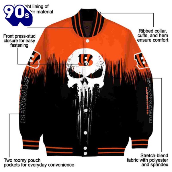 Cincinnati Bengals Punisher Skull Orange Black White Jacket