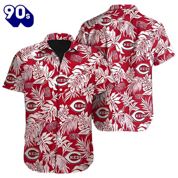 Cincinnati Reds Hawaiian Button Up Shirts Tropical Leaves Red Aloha Beachwear Gift