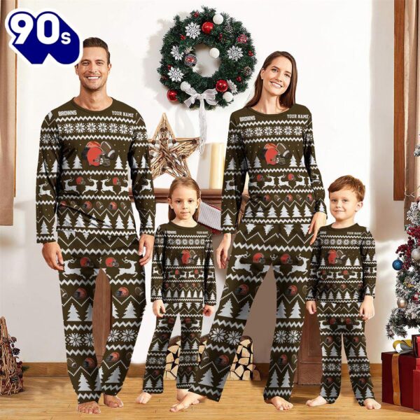 NFL Family Pajama Set,  Cleveland Browns Christmas NFL Custom Family Pajamas