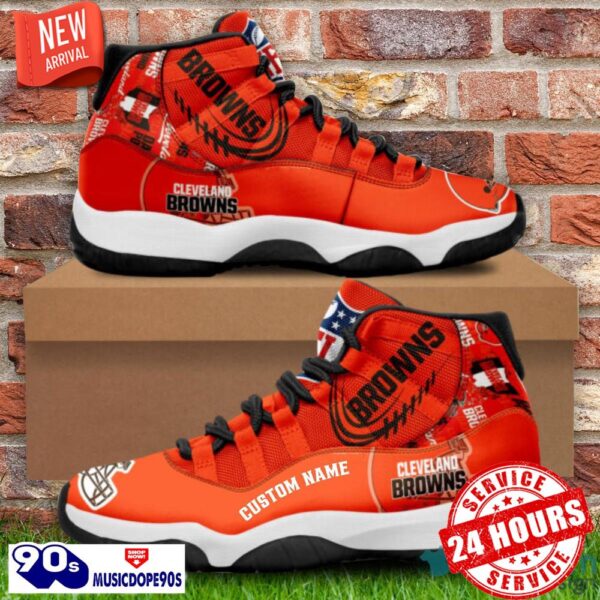 Cleveland Browns Custom Name NFL Air Jordan 11 Shoes Men And Women Sneakers