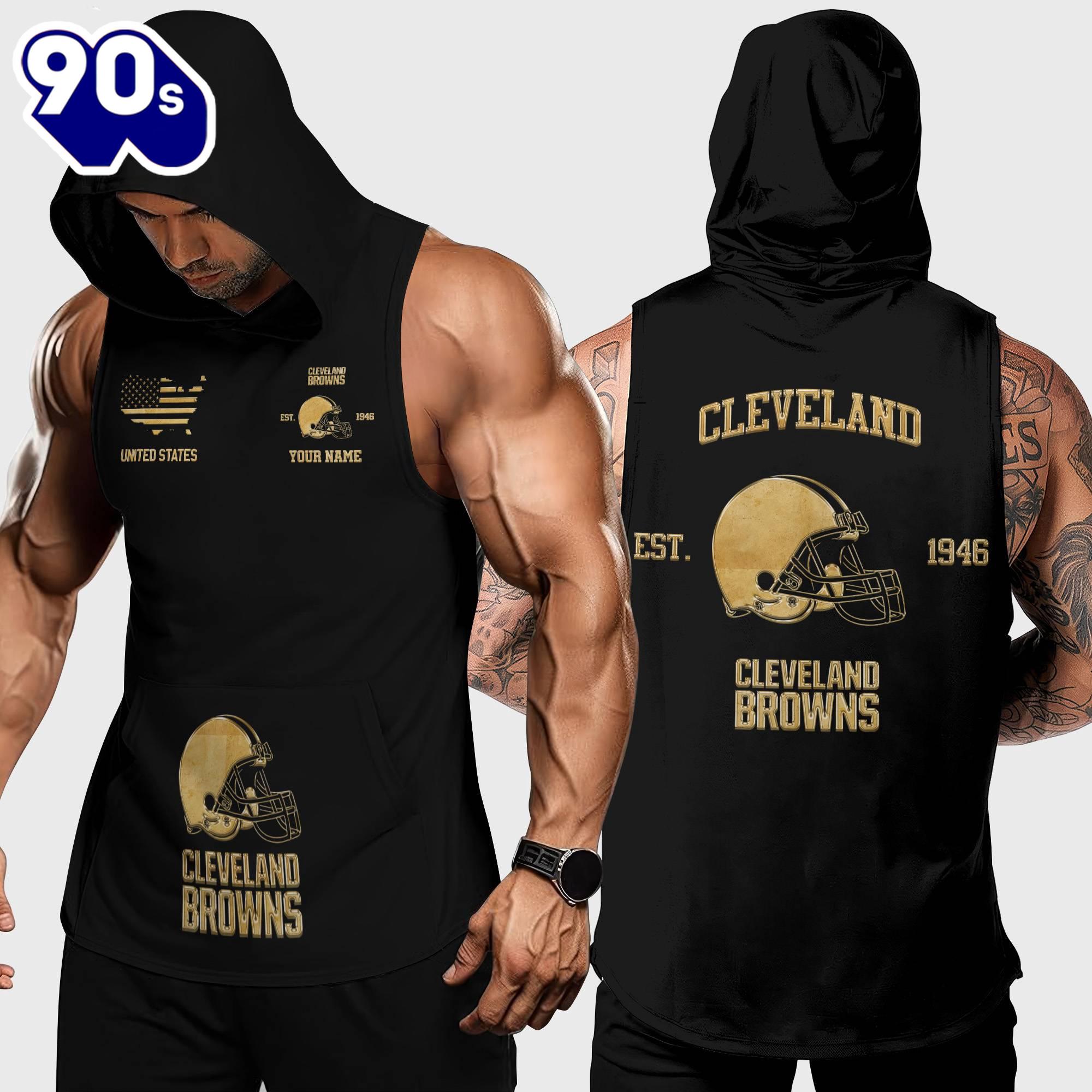 Cleveland Browns Men Workout Hooded Tank Top Cleveland Browns Men Workout Hooded Tank Top