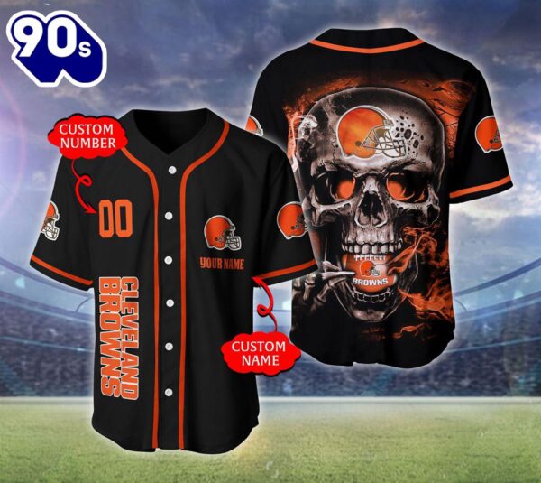 Cleveland Browns NFL Skull Logo Personalized Baseball Jersey