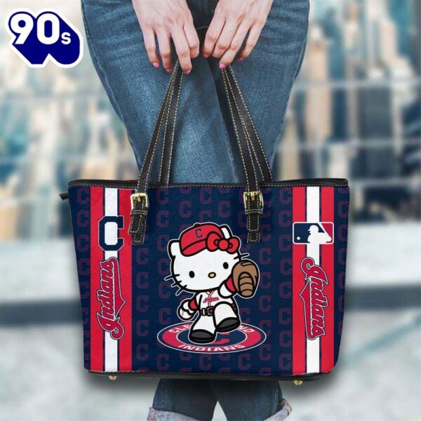 Cleveland Indians Mlb Kitty Women Leather Tote Bag