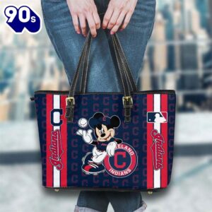 Cleveland Indians Mlb Mickey Women Leather Tote Bag