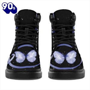 Colon Cancer Awareness Leather Boots Ribbon Butterfly Shoes