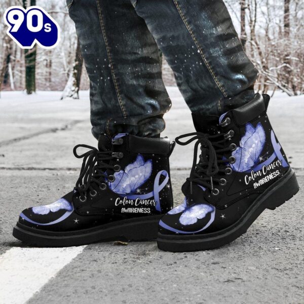 Colon Cancer Awareness Leather Boots Ribbon Butterfly Shoes