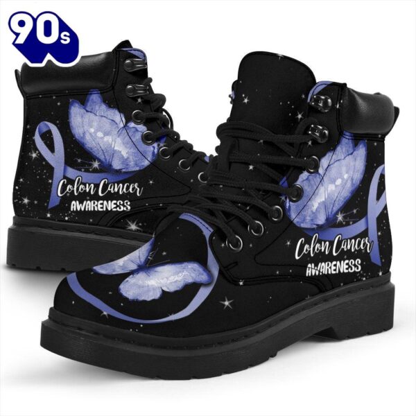 Colon Cancer Awareness Leather Boots Ribbon Butterfly Shoes