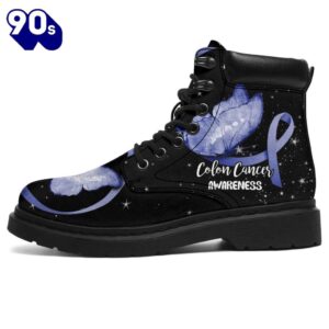 Colon Cancer Awareness Leather Boots Ribbon Butterfly Shoes