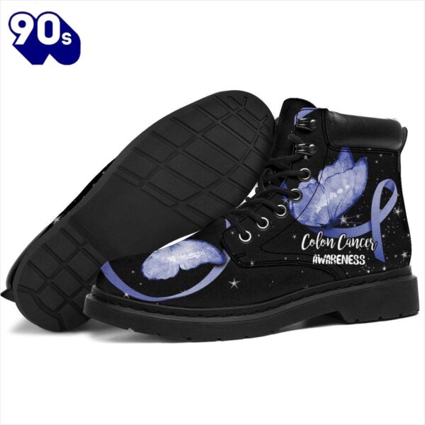 Colon Cancer Awareness Leather Boots Ribbon Butterfly Shoes