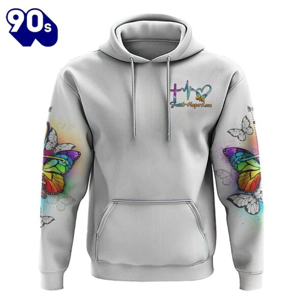 Colorful Butterflies Faith Cross 3D Hoodie