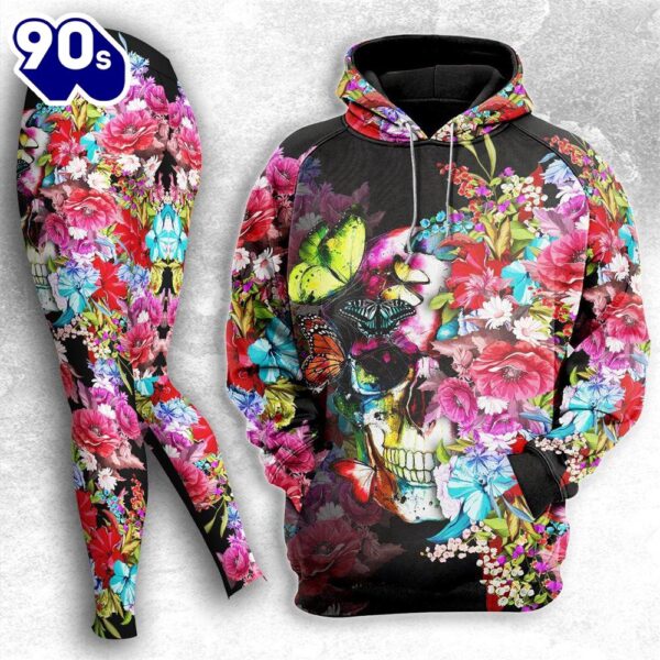 Colorful Skull Rose Butterfly Combo Hoodie And Leggings