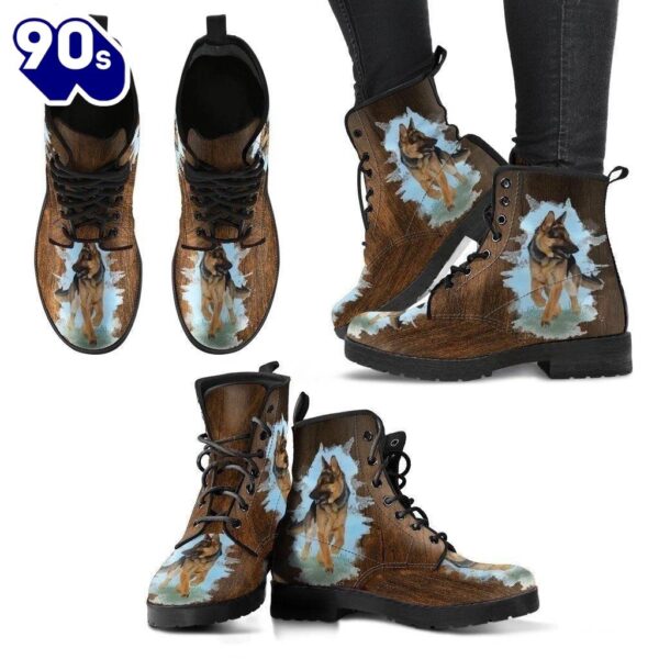 Cool German Shepherd Design Ladies Brown Leather Leather Boots