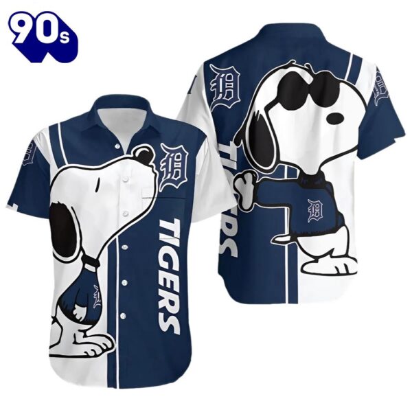 Cool Snoopy Detroit Tigers Hawaiian Button Up Shirts Blue