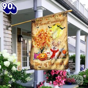 corgi halloween wonderful time garden flag