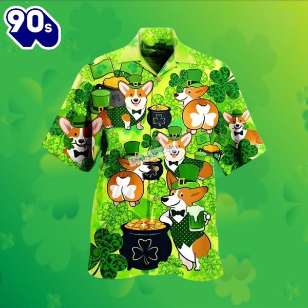 Corgi Shamrock Pot Of Gold St Patricks Green Hawaiian Shirt Dress 2025