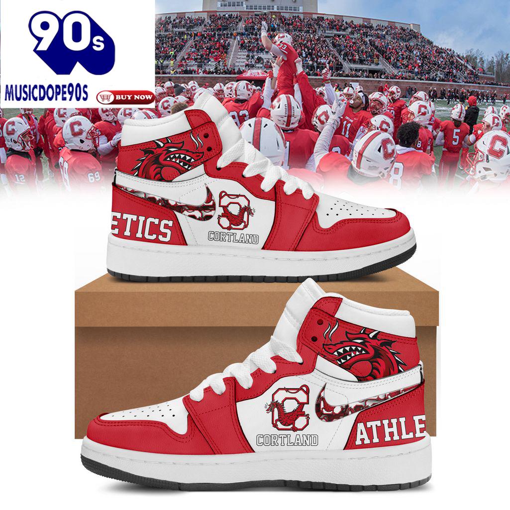 Cortland Red Dragons Nike White Logo Red Air Jordan 1 High Top Cortland Red Dragons Nike White Logo Red Air Jordan 1 High Top