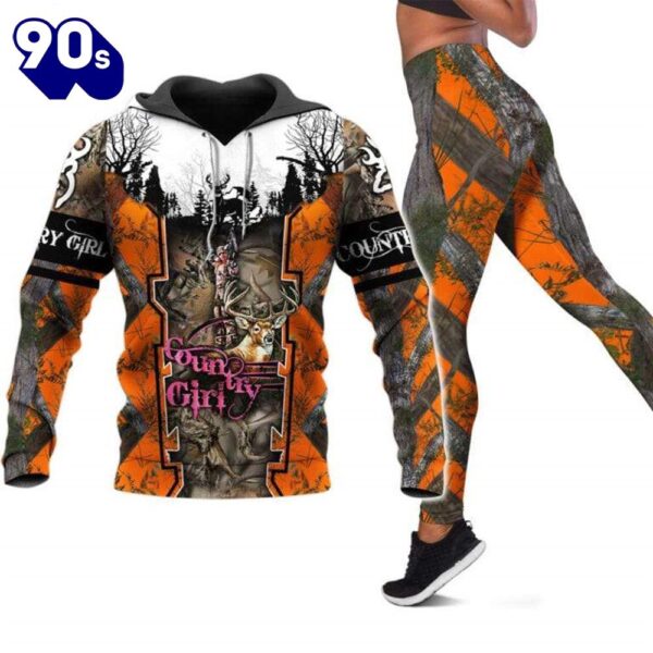 Country Girl All Over Print Leggings Hoodie Set Outfit For Women Xmas