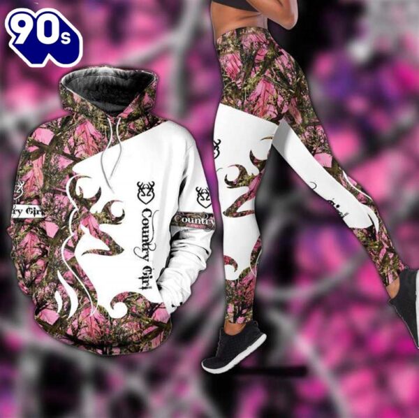 Country Girl Pink White All Over Print Leggings Hoodie Set Outfit For Women Gift Xmas