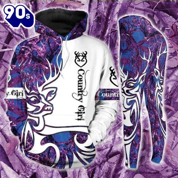 Country Girl Purple White All Over Print Leggings Hoodie Set Outfit For Women Gift Xmas