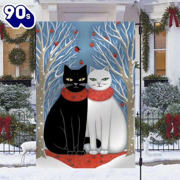 Couple Black And White Cat Together Christmas Garden Flag  Decorate For Christmas