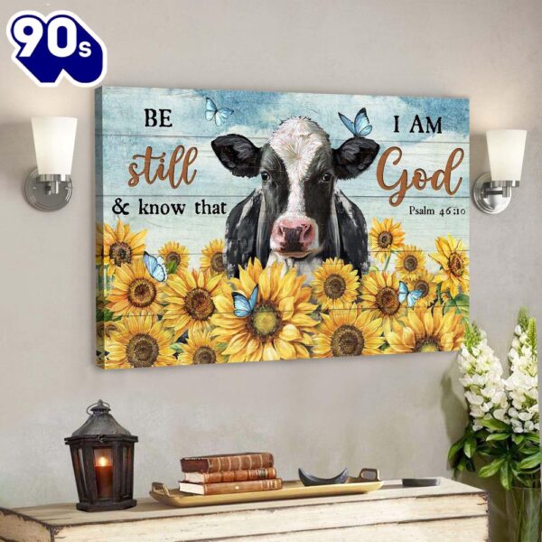 Cow And Sunflower Field Be Still And Know That I Am God Canvas Wall Art