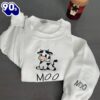 Cow Sitting Embroidered Sweatshirt Gift Christmas