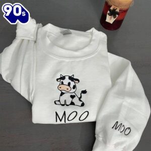 Cow Sitting Embroidered Sweatshirt Gift…