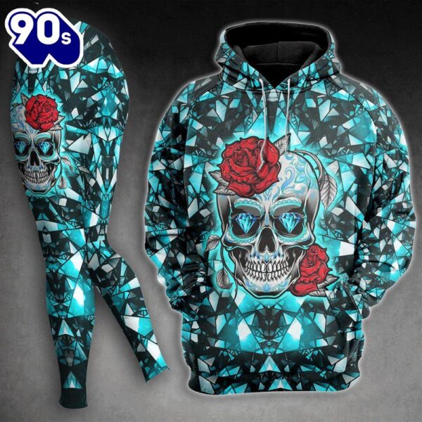 Crack Cyan Skull Rose Combo Hoodie And Leggings