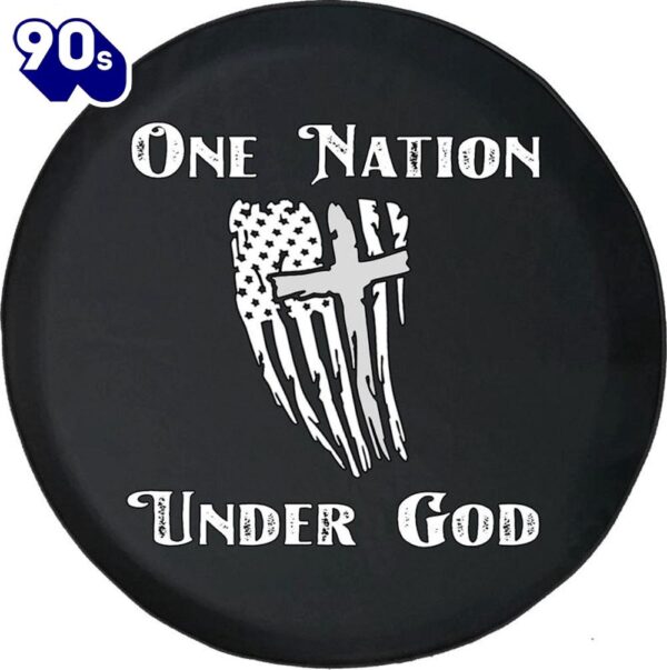 Cross American Flag Tire Cover One – Nation Under God Tire Cover – Christian Tire Cover Car Decor