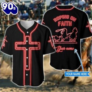 Cross Baseball Jersey – Roping On Faith Custom Printed Baseball Jersey Shirt For Men Women  Gift Christmas