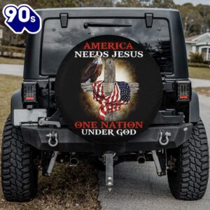 Cross Flag Jesus Christ America Spare Tire Cover – One Nation Under God Spare Tire Cover Car Decor