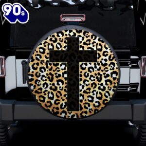 Hippie Tire Covers Cross Jesus, Leopard Skin Car Spare Tire Cover Gift For Campers