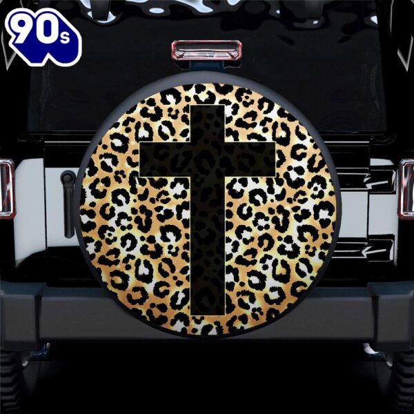 Cross Jesus Leopard Skin Car Spare Tire Cover Gift For Campers Car Decor