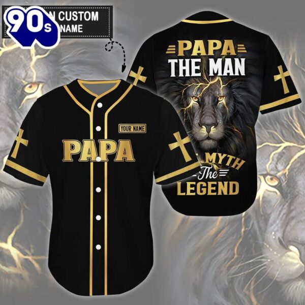 Cross, Lion Baseball Jersey – Papa The Man The Legend Custom Baseball Jersey For Men Women  Gift Christmas