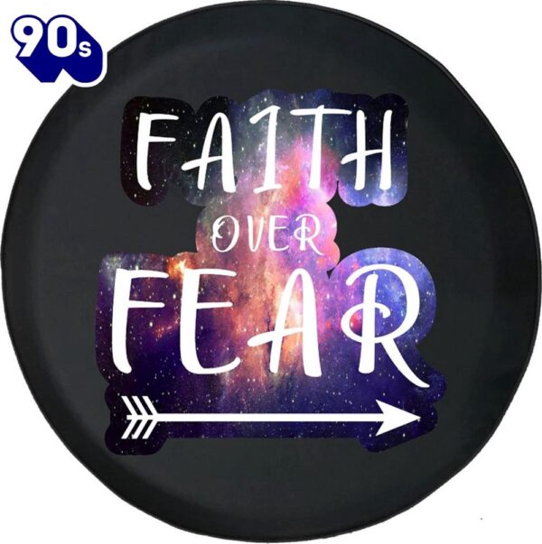 Cross Purple Faith Over Fear Galaxy Spare Tire Cover – Christian Tire Cover Car Decor