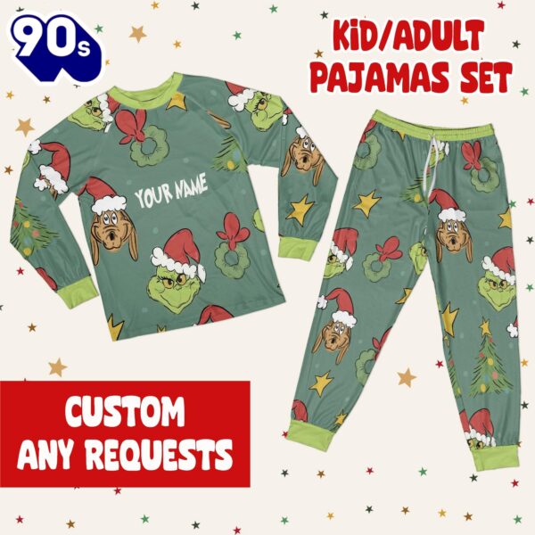 Custom Christmas Grinch Pattern Pajamas Set – Family Disneyland Matching Pajamas Set