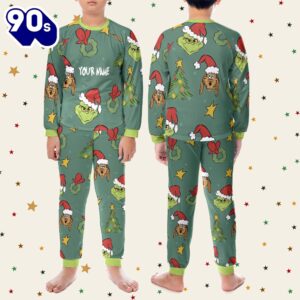 Custom Christmas Grinch Pattern Pajamas Set - Family Disneyland Matching Pajamas Set