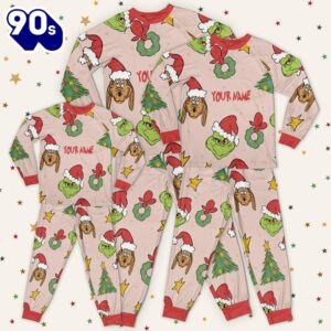 Custom Christmas Grinch Pattern Raglan Pajamas Set - Family Disneyland Matching Pajamas Set