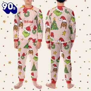 Custom Christmas Grinch Pattern Raglan Pajamas Set - Family Disneyland Matching Pajamas Set