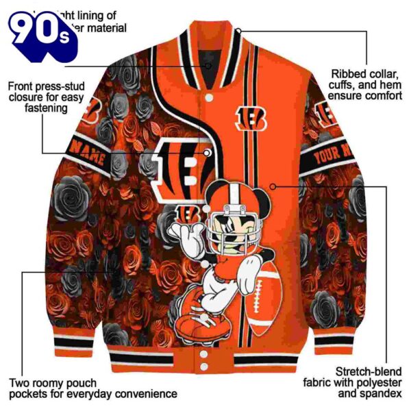 Custom Cincinnati Bengals Rose Mickey Orange Jacket