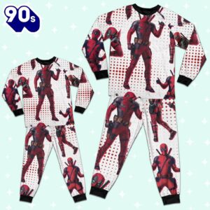 Custom Disney Deadpool and Wolverine Deadpool Colorful Pajamas - Movie Cartoon Holiday Pajamas