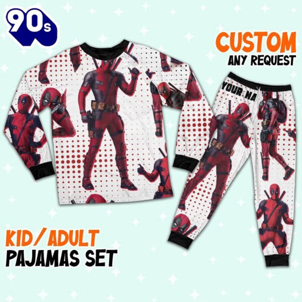 Custom Disney Deadpool and Wolverine Deadpool Colorful Pajamas – Movie Cartoon Holiday Pajamas