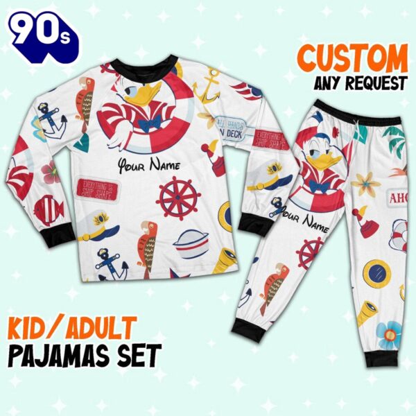 Custom Disney Donald Cruise Trip Colorful Pajamas Set – Movie Cartoon Holiday Pajamas