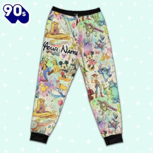 Custom Disney Famous Characters Colorful Team Pajamas Set - Movie Cartoon Holiday Pajamas