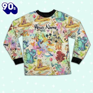 Custom Disney Famous Characters Colorful Team Pajamas Set - Movie Cartoon Holiday Pajamas