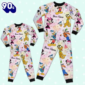 Custom Disney Friends Colorful Pajamas Set - Movie Cartoon Holiday Pajamas